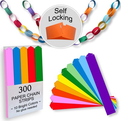 300 Paper Chain Strips for Crafting. No Glue or Tape Needed. Kid Friendly  Family Fun. 10 Bright Colors, Yields 50 Feet of Paper Links